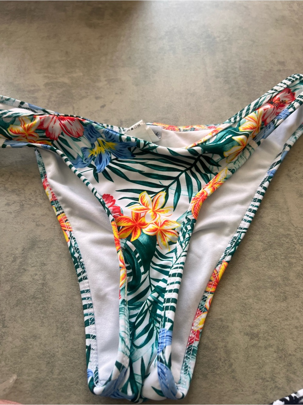 Urban Planet Tropical Floral Bikini Bottom - White, Green & Yellow